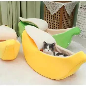 Кровать-банан для кошки, домик для собаки, теплая лодка, гнездо для сна для домашних животных, хлопковая подушка, коралловый флис, коврик для собаки, кошка S45*18*13cm жёлтый
