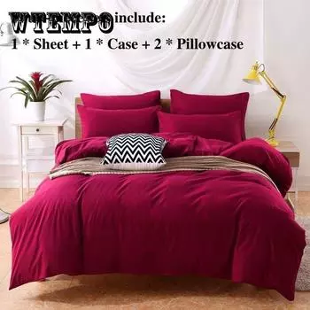 Кровать Четыре комплекта однотонных простых подушек, простыней в чехлах для домашнего постельного белья Queen