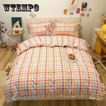 Кровать Четыре комплекта полосатых простыней Комплект простыней с рукавами 1,8 метра 2 метра Кровать Домашнее постельное белье Свежий стиль Queen