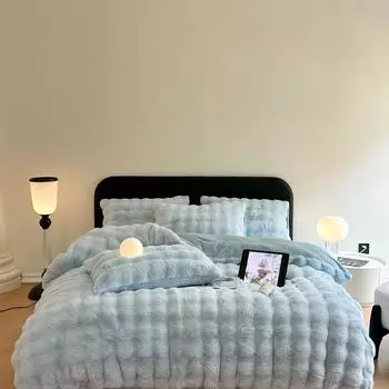 Кровать Четыре предмета Осень и Зима Фланель Двусторонний Флис Коралловый Флис Простыня Пододеяльник Наволочка 1.2m bed