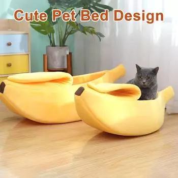 Кровать для домашних животных в форме банана, полузакрытый спальный мешок для домашних животных, зимний теплый домик для кошек, утолщенная подушка, домик-убежище для домашних животных для маленьких собак, кошек, кроликов S зелёный