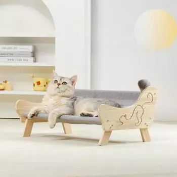 Кровать для кошек, большая дышащая кошачья кровать, деревянный гамак для кошек, для дома и улицы, приподнятая мебель для домашних животных, подходит для котенка, щенка, кролика, кролика, кролика и мелких животных 50x39x25cm