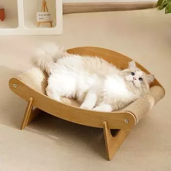 Кровать для кошек, деревянный гамак для кошек, приподнятая мебель для домашних кошек, подходит для котенка, щенка, кролика, кролика и мелких животных 56.5x43x25cm
