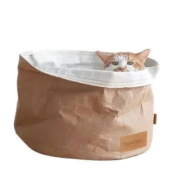 Кровать для кошек MeowMate круглого типа с моющейся подушкой, пушистая, коричневая, стильная, простая, диаметр 40 см коричневый