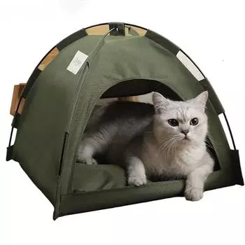 Кровать для кошек на открытом воздухе с ковриком для льда, складная палатка для кемпинга, питомник для кошек, маленьких собак, домашнее кошачье гнездо, пещера для щенков, домик для собаки S зелёный