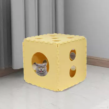 Кровать для кошек, складной домик для котят, мягкий, устойчивый к царапинам кубический домик, укрытие для Yellow 30x30cm
