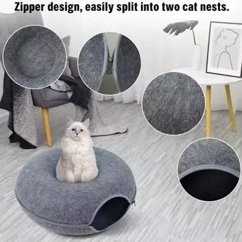 Кровать для кошек в виде пончика, туннель для домашних животных, интерактивная игра, игрушка, кровать для кошек, двойная домашняя игрушка, котенок, спортивное оборудование, игрушка для дрессировки кошек, домик для кошек 50cm x 50cm x 20cm серый