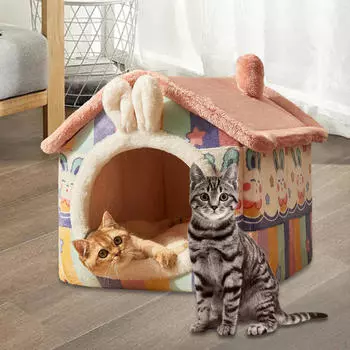 Кровать для кошки Домик со съемной моющейся подушкой Товары для животных Палатка Пещера Полузакрытая S