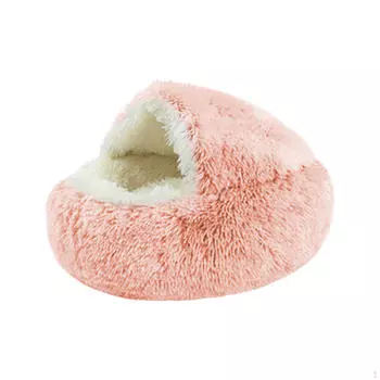Кровать для кошки, гнездо для собаки, пещера с капюшоном, круглая, дышащая, удобная, будка для щенка, котенка, домик розовый