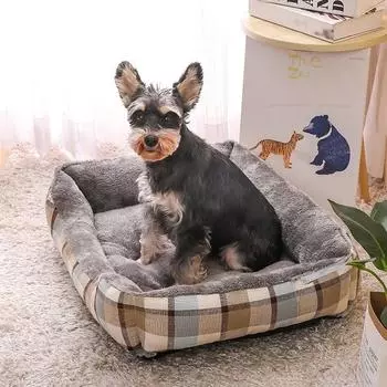 Кровать для сна собаки, зимняя теплая плюшевая кошачья будка, большая кровать для маленьких и средних собак, квадратный диван-кровать для собак, подушка, товары для животных S 48x38cm