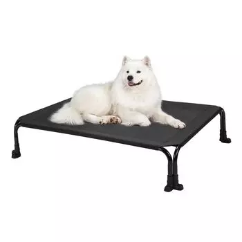 Кровать для собак Veehoo, приподнятая собачья кроватка для больших собак, уличная кроватка, моющаяся, дышащая, сетчатая, переносная, стоячая, для использования в помещении и на открытом воздухе, для кемпинга чёрный