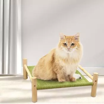 Кровать-гамак для кошек и собак, деревянный гамак для кошек, приподнятая охлаждающая кровать, съемная портативная кровать для домашних животных в помещении и на открытом воздухе, подходит для кошек и маленьких детей 37.5x37.5x14cm зелёный
