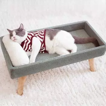 Кровать-гамак для кошек, приподнятая кровать для домашних животных для домашних кошек или щенков, напольная кровать для собак, гамак для отдыха с деревянным каркасом, диван для домашних животных 64x30x26cm зелёный