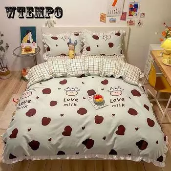 Кровать из четырех предметов Wave Point Flower Постельное белье комплект из 1,8 метра 2 метра Кровать для домашнего постельного белья Four Seasons Universal Queen