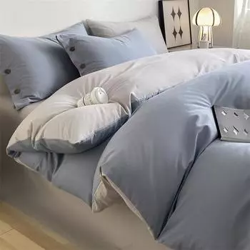 Кровать из чистого хлопка, комплект из четырех предметов из чистого хлопка, однотонное пододеяльник из длинноволокнистого хлопка, простыня, комплект простыней из трех предметов 1.2m bed sheet 3pcs