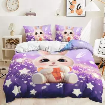 Кровать из трех частей, милый комплект для животных, кошка, кролик, пододеяльник, двухкомпонентная спальня 135 * 200 (two-piece set) 90g