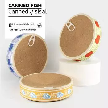 Кровать-когтеточка для кошек Leyoupai Sisal: Прочная, большая, без крошек, всесезонная игрушка для кошек Fish Can