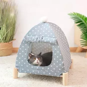 Кровать-конура для домашних животных, летняя кровать для собак, съемная и моющаяся деревянная кровать для кошек, коврик для кошек, гнездо для кошек, товары для животных, домик для кошек 53.5*48*58cm