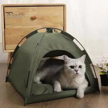 Кровать-палатка для домашних животных с балдахином, портативная кровать для кошек, приподнятая кроватка для домашних животных, дышащая мягкая палатка-гнездо для кошек, в помещении, на открытом воздухе, для путешествий, пляжа S армия зеленый
