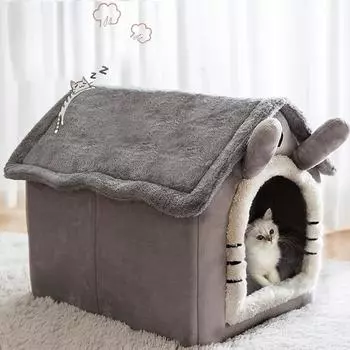 Кровать-пещера для кошек, моющаяся кровать для собаки, теплая и уютная плюшевая иглу для кошек, складная удобная кровать для домашних животных, кошачьего домика, нескользящая кровать S серый