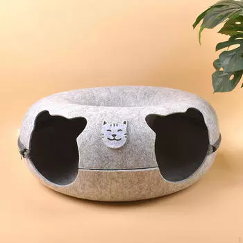 Кровать-пончик для кошек, внутренний игровой туннель из войлока, кроватка-туннель для маленьких домашних животных