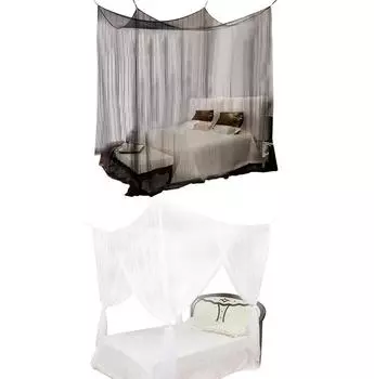 Кровать с 4 угловыми стойками, балдахином, москитной сеткой, постельное белье размера «queen-size» и полной кроватью размера «king-size» White