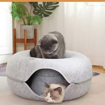 Кровать-туннель для кошек для домашних кошек, игрушка для кошек, пончик, кровать для кошек, прочный дизайн с двойной функцией, царапинам 50cm-S темно-серого
