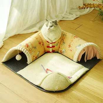 Кровать-туннель для кошек, интерактивная дрессировка котят со съемным ковриком, прочная игровая хижина, игровой центр для жёлтый