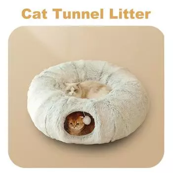 Кровать-туннель для кошек Peekaboo Cat Cave Игрушка-туннель для кошек — зимняя теплая складная плюшевая кровать для домашних животных для кошек — разноцветный
