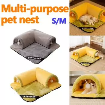 Кровать-туннель для кошек со съемным ковриком, интерактивная для дома, для кошек и кроликов, для улицы S серый