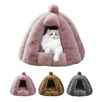 Кровать-тыква для кошек, уютное гнездо для домашних животных, мягкая кровать-пещера для кошек, палатка для домашних животных со съемной подушкой, теплое место для отдыха кошек и котят маленьких собак S розовый