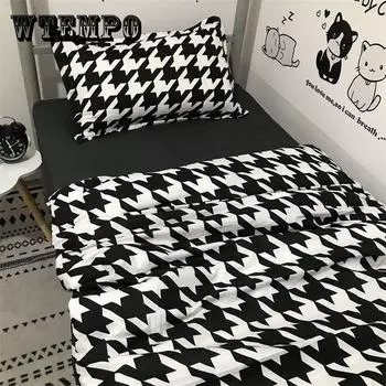 Кровать в скандинавском стиле с простой клетчатой полосой, трехсекционное пододеяльник, наволочка, комплект односпальной кровати Single