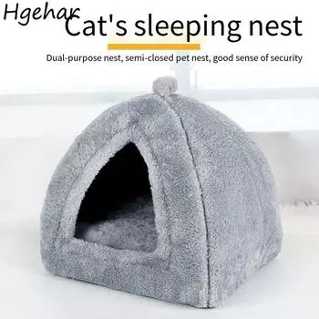 Кровати для домашних животных Кошка Собака 2 в 1 Домик питомник Сезон Универсальный Теплые Подушки Палатка Диван Корзина Удобный Мягкий Пушистый Стирать Нескользящий 28x28x30cm синий