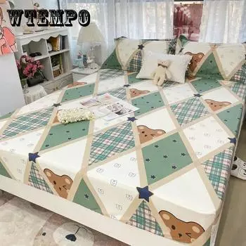 Кровати, трехсекционная хлопковая подушка, чехол для сумки, 1,5 метра, 1,8, сиденье для кровати Meng Si, пылезащитный чехол для кровати, встроенный ромбовидный плед, свежая пастораль Double