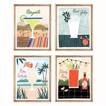 Кровавая Мэри Маргарита Мята Джулеп Пина Колада Коктейль Настенная картина на холсте Плакат для украшения бара 21cm30cm NoFrame