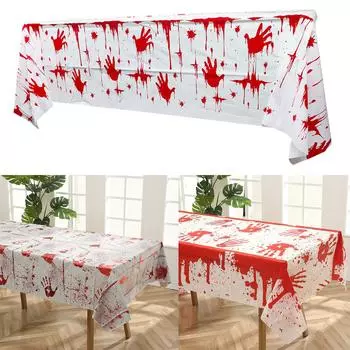 Кровавые скатерти Пластиковый череп Зомби Кровавая крышка стола Кровавые отпечатки рук Скатерти Прямоугольная страшная крышка 4
