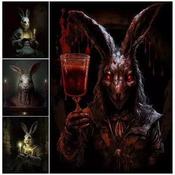 Кровожадный кролик демон винтажная настенная живопись на холсте загадочный языческий кролик художественный постер и принт домашний декор без рамки 21*30cm