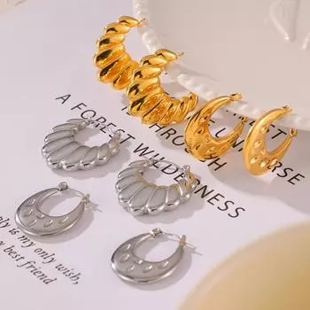 Круассан в стиле ретро с завитком C и такими же серьгами, модный дизайн, серьги из титановой стали