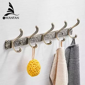 Крючки для халатов, роскошные настенные крючки для ванной комнаты, антикварные крючки для халатов, 5 рядов, вешалка для одежды, дверные крючки для аксессуаров для ванной комнаты HA-26F