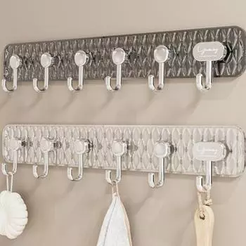 Крючки для хранения на стене. Бесшовная многофункциональная самоклеящаяся вешалка без перфорации с 6 крючками для кухни и ванной комнаты. серый