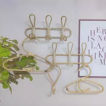 Крючки для настенного крепления из ротанга, вешалка для одежды, прочная, несущая, простая установка, крючки для подвешивания шляп, декор для гардероба бежевый