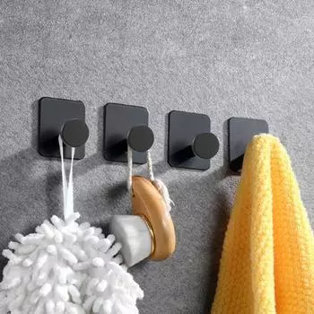 Крючки для ванной комнаты, стильные универсальные самоклеящиеся 4 шт., настенный органайзер для душа, полотенца, халаты, одежда чёрный