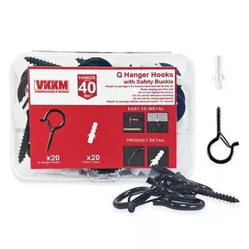 Крючки для вешалок VKKM грузоподъемностью 40 фунтов с предохранительной пряжкой — набор из 20 предметов для надежной и простой самостоятельной установки