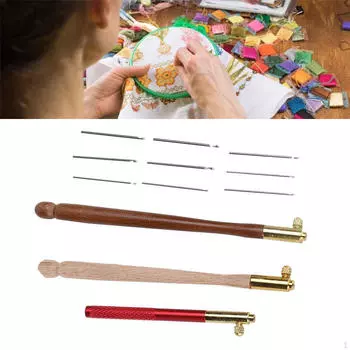 Крючки для вышивания, инструмент для рукоделия, сделай сам, нескользящая швейная профессиональная эргономичная деревянная ручка с блестками