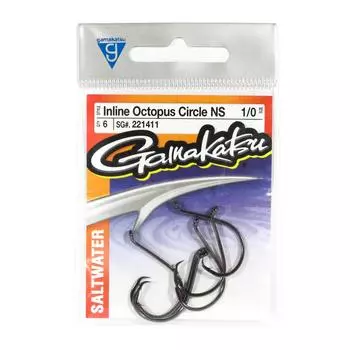 Крючки Gamakatsu Inline Octopus, черные, размер 1/0, 6 штук в упаковке (1465)