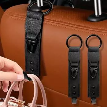 Крючки из искусственной кожи для автомобильных зажимов для хранения вещей, держатель-органайзер для подголовника переднего сиденья, автомобильные вешалки для крепления, аксессуары для салона автомобиля чёрный