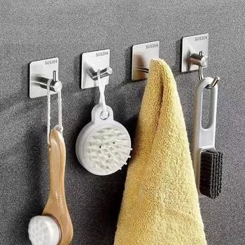 Крючки из нержавеющей стали без гвоздей Крючки для одежды в ванной без отверстий Металлические липкие крючки Подвесной плащ для ванной комнаты Самоклеящиеся одинарные крючки для кухни 304 Shape 7