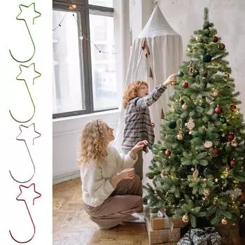 Крючки из прочной проволоки Крючки для рождественских украшений Металлические рождественские вешалки Крючки в форме звезды красный