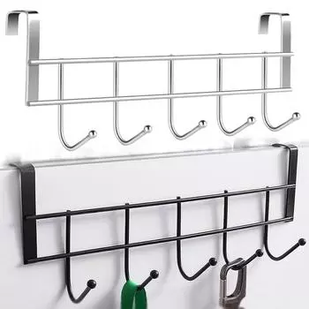 Крючки над дверью 5 крючков для ванной комнаты Органайзер для дома Вешалка для одежды Пальто Шапка Полотенце Сумки Ключи Вешалка для ванной Кухонные принадлежности 25x10cm чёрный