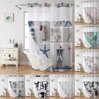 Крючки не требуются. Занавеска для душа с набором тканевых вкладышей. Занавеска для ванной в отеле. Полосатая/абстрактная мраморная/пляжная занавеска в виде морской звезды для ванной комнаты. 71*74=181cm*188cm